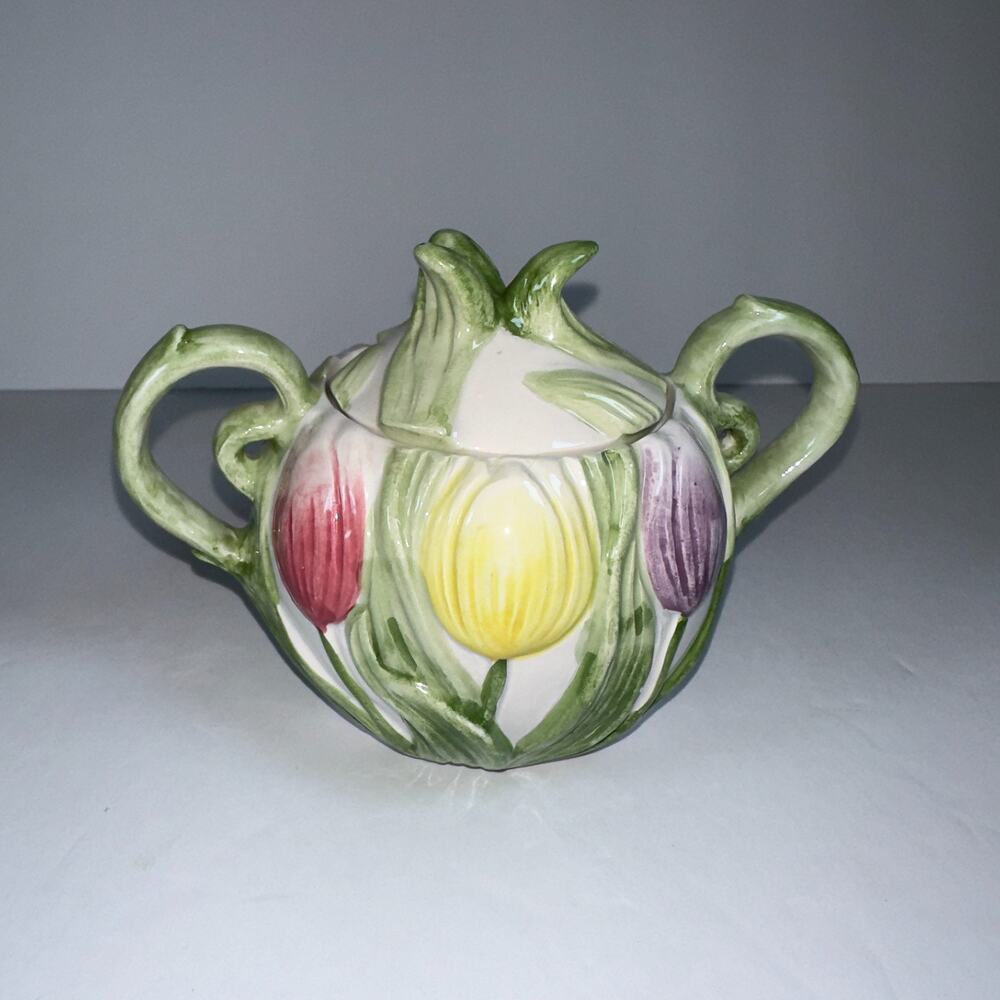 Fitz & Floyd Omnibus Sugar Bowl‎ Tulip Floral Spring Easter Made in Japan
